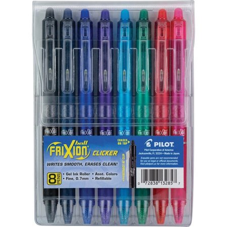 FRIXION Pen, Gel, 0.7mm Point, 3/5"Wx3/5"Lx5-9/10"H, 8/PK, AST PK PIL13285